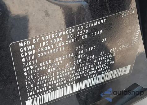 2017 Volkswagen Tiguan 2.0T Wolfsburg Edition z USA, uszkodzony, nr VIN WVGSV7AX1HW505449